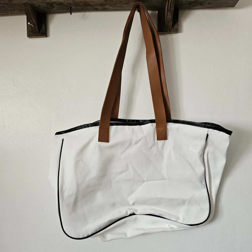 White and Brown Tote Bag with 'Bride Vibes'